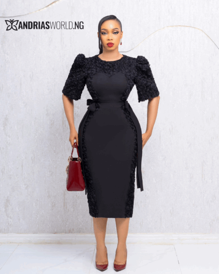 BLACK PUFFY SLEEVES PETAL DRESS